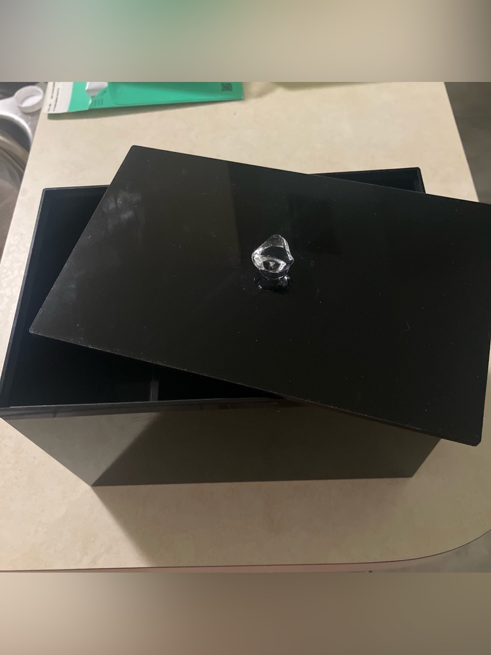 Black acrylic 3 compartment box 
8x5x5